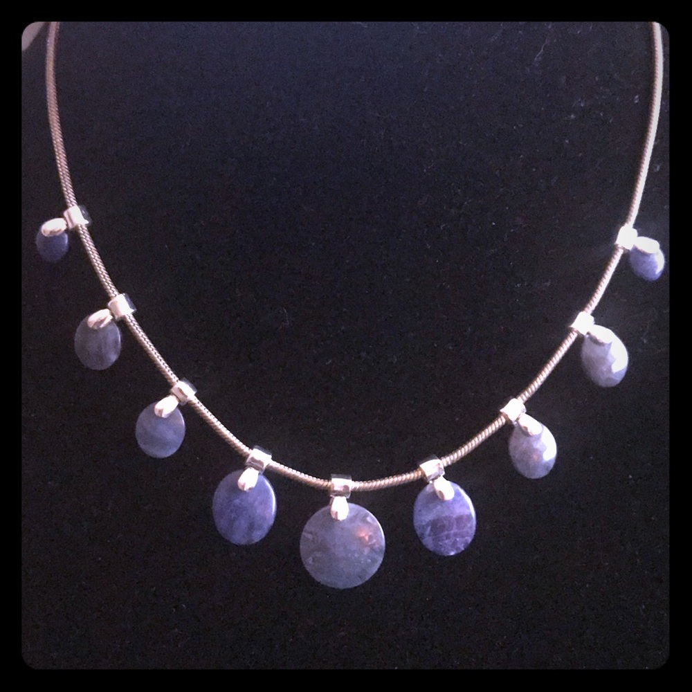 Monet Blue Marbled Lucite silver tone choker